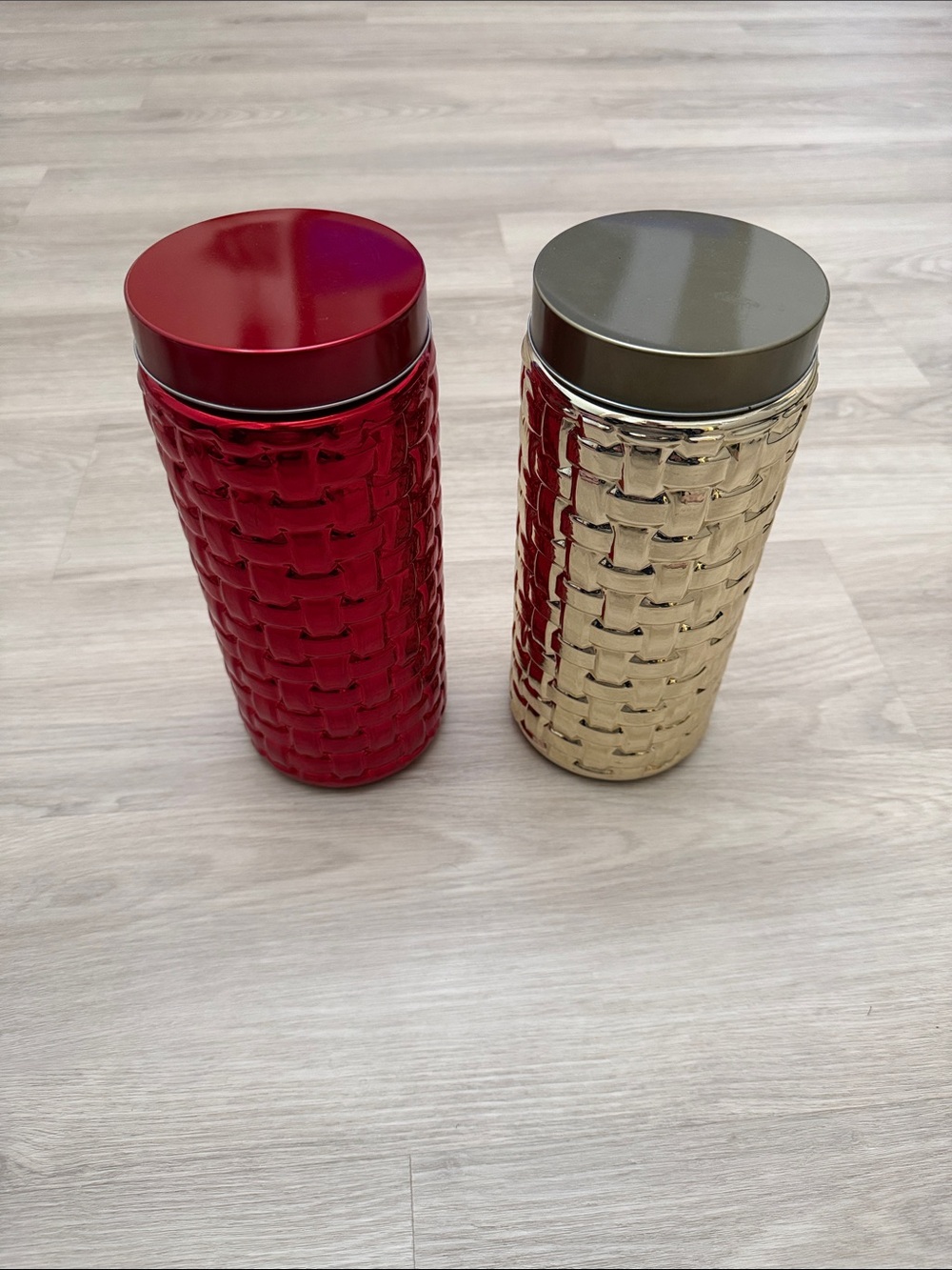 Decorative Red and Gold Woven-Texture Canisters - Set of 2